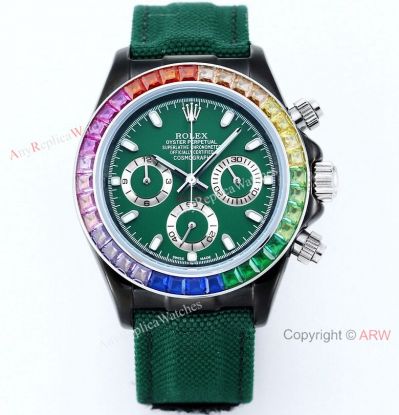 Japan Grade Copy Rolex Daytona Quartz 43 Rainbow with Green Watch